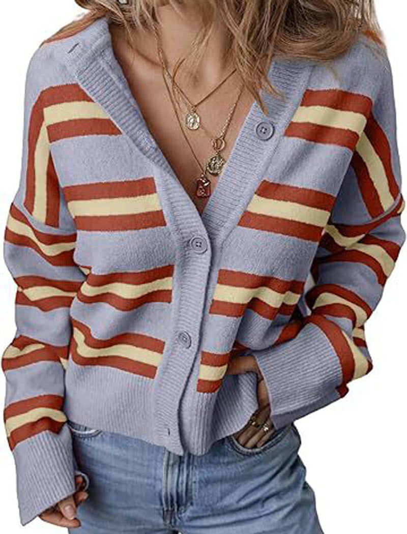 Striped Button-Up Cardigan