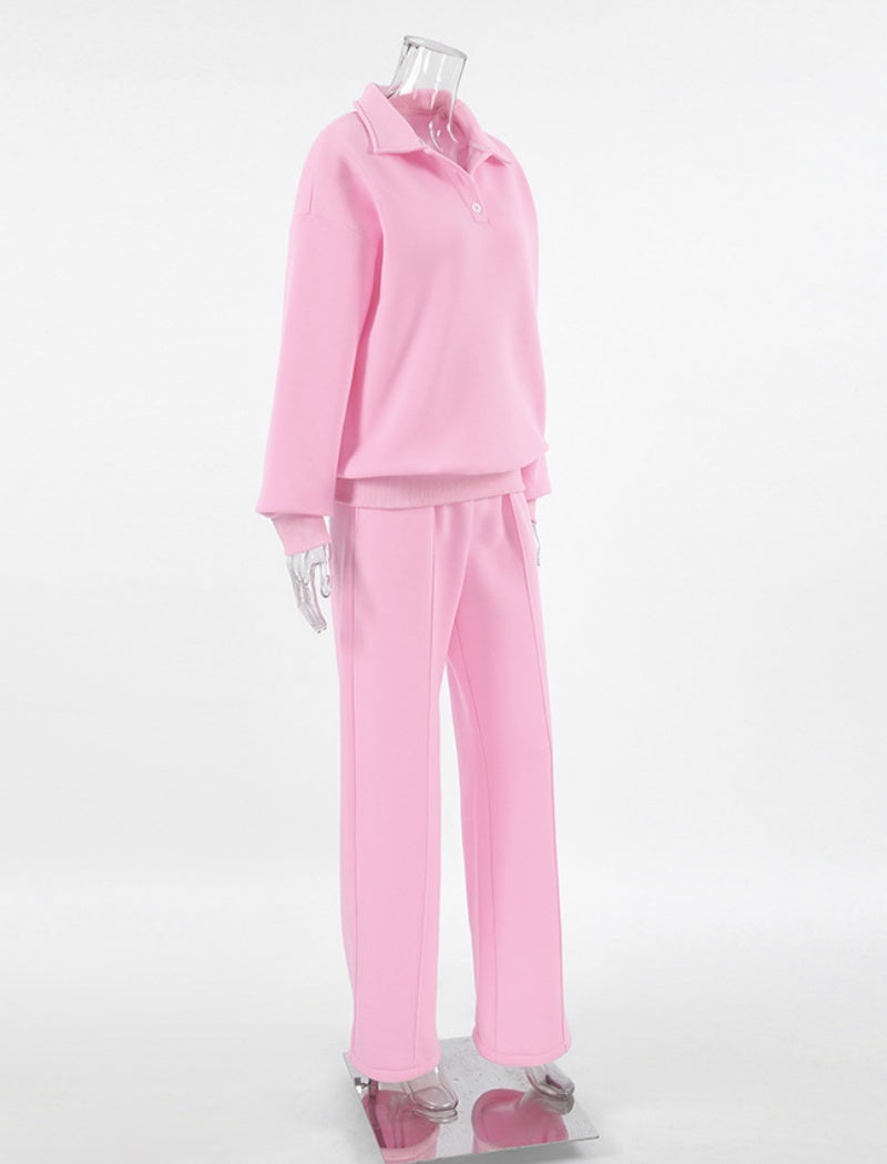 Relaxed Fit Polo Collar Top and Pants Set