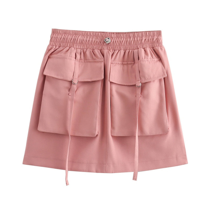 Elastic Waist Skirt with Utility Pockets