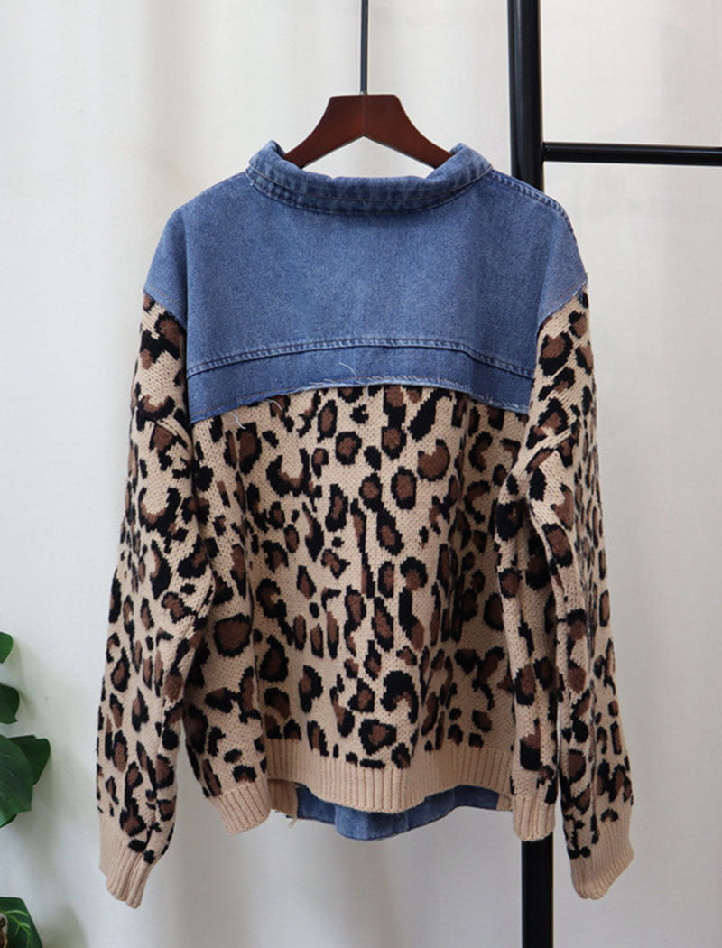 Denim Jacket with Knit Patterned Sleeves