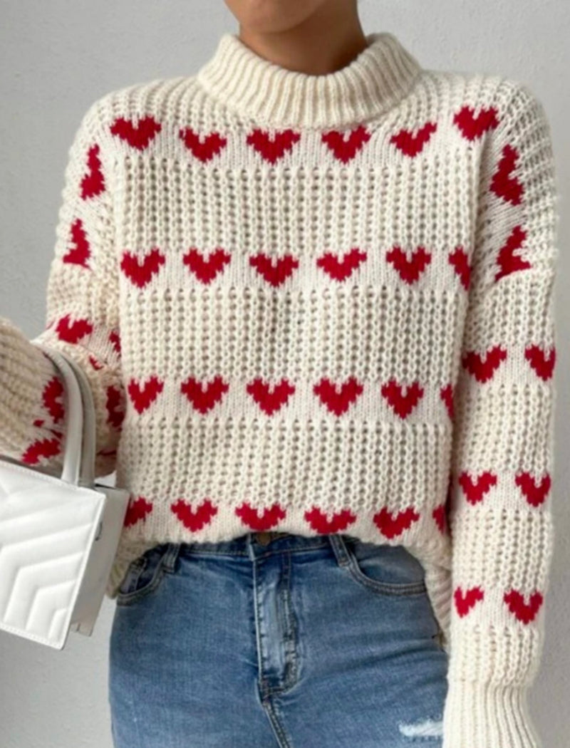 Heart Jacquard Pullover Knit Sweater