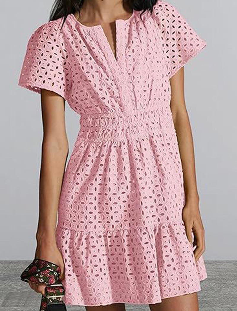 Eyelet Short-Sleeve Mini Dress