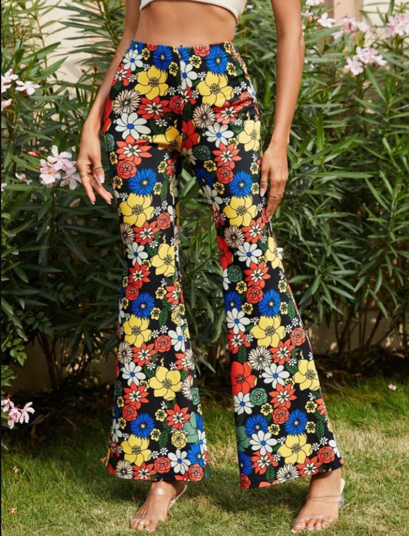 Floral Print Flared Pants