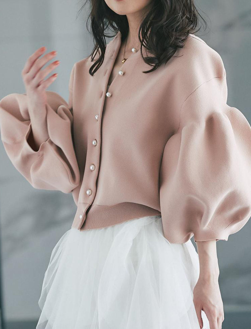 Loose Balloon Sleeve Knit Short Jacket