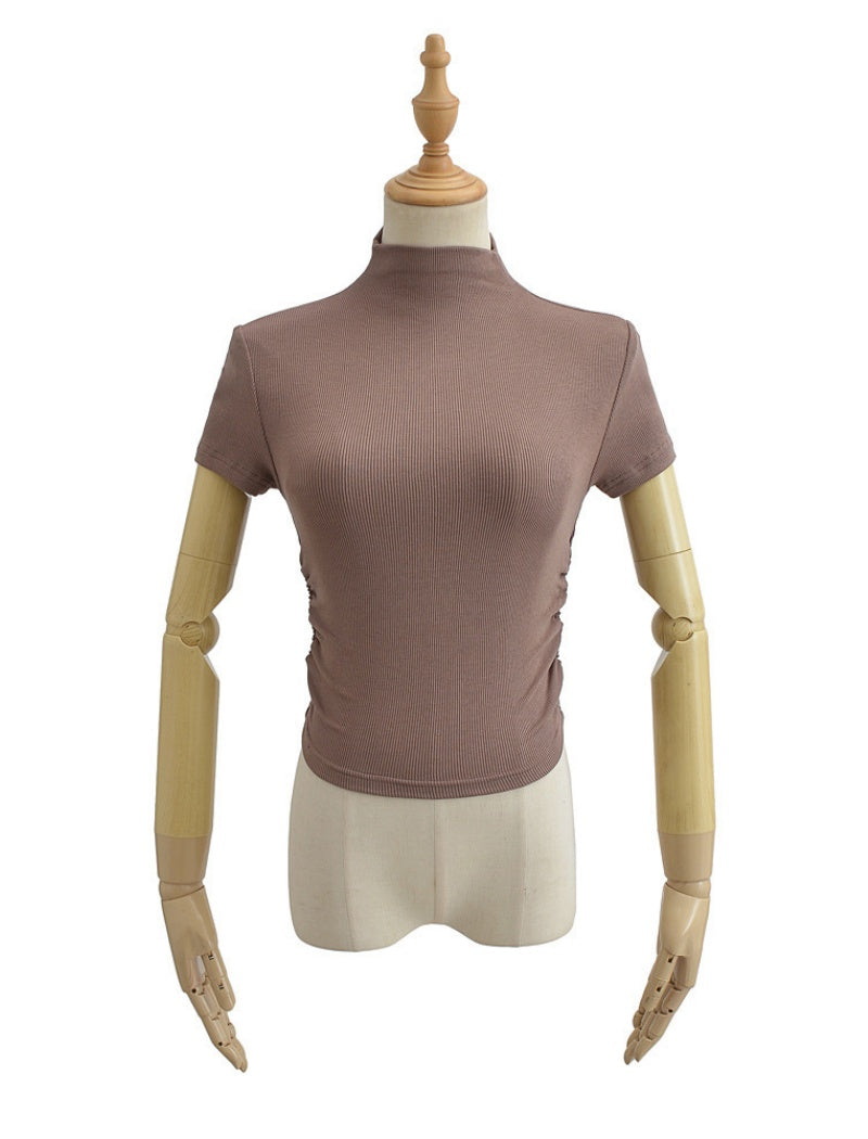 Mock Neck Ruched Short Sleeve Tee
