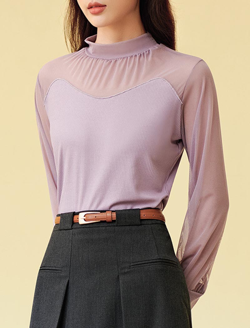 Sheer Mock Neck Blouse
