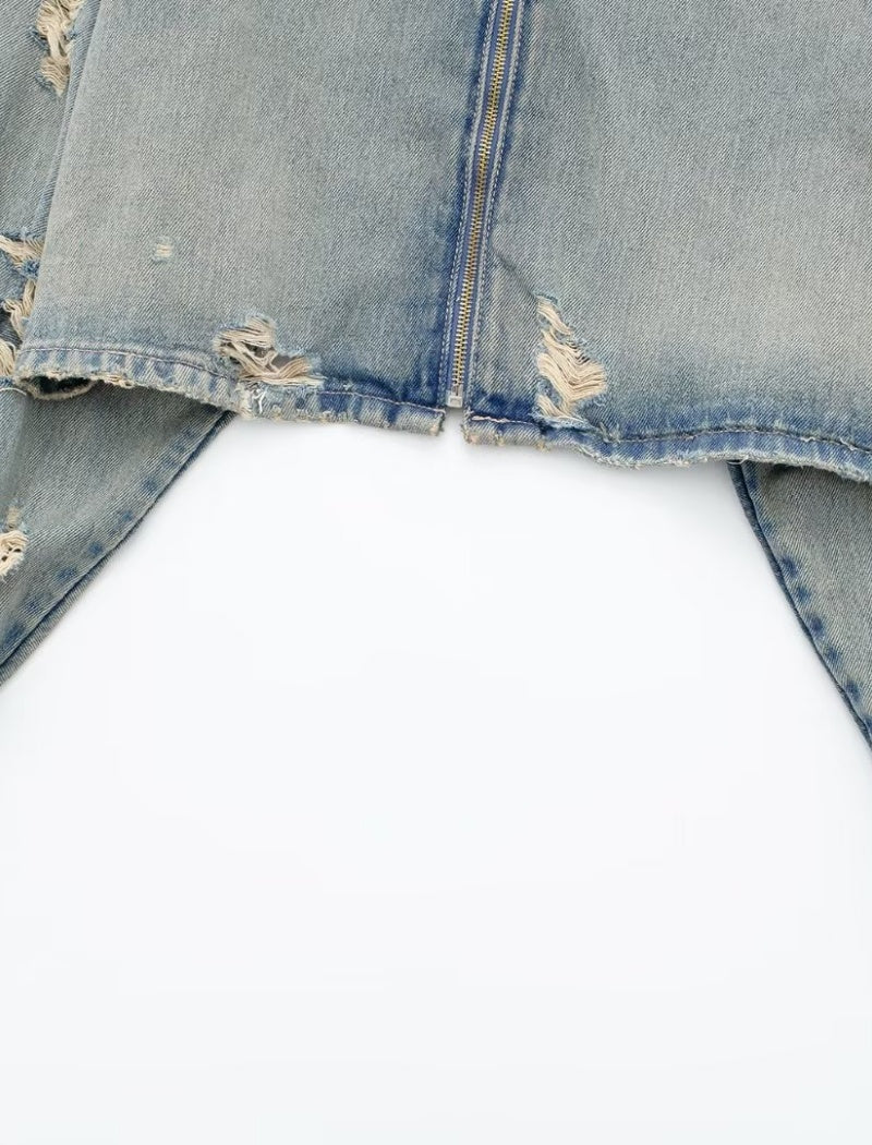 Cropped Distressed Denim Jacket