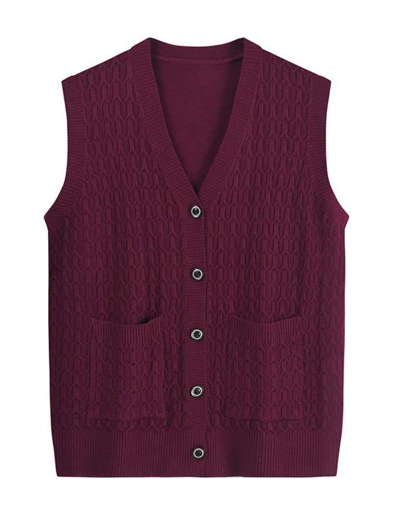 Button-Up Knit Vest with Front Pockets
