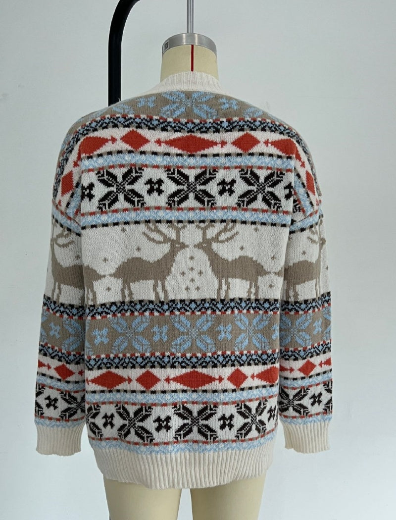 Reindeer Patterned Holiday Sweater