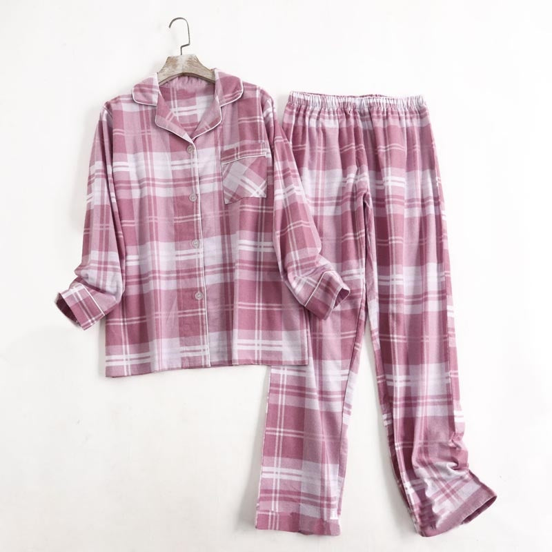 Loose Fit Plaid Long Sleeve Top and Pants Set