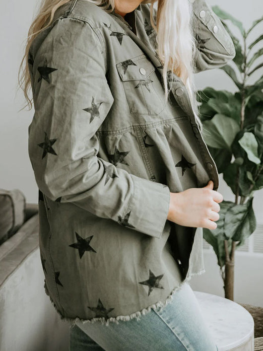 Star Print Button-Front Jacket