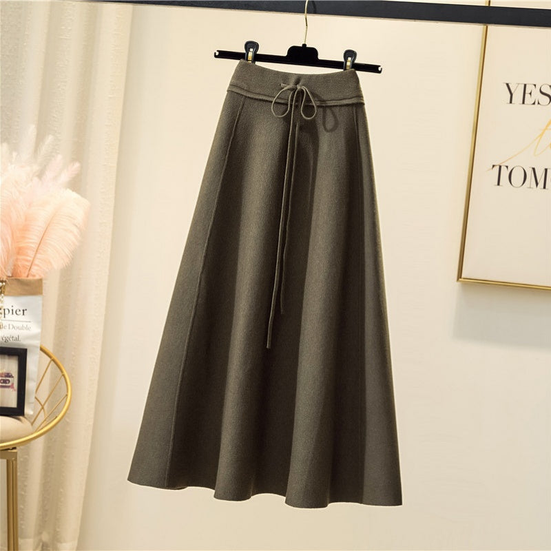High-Waist A-Line Midi Skirt with Tie Waist