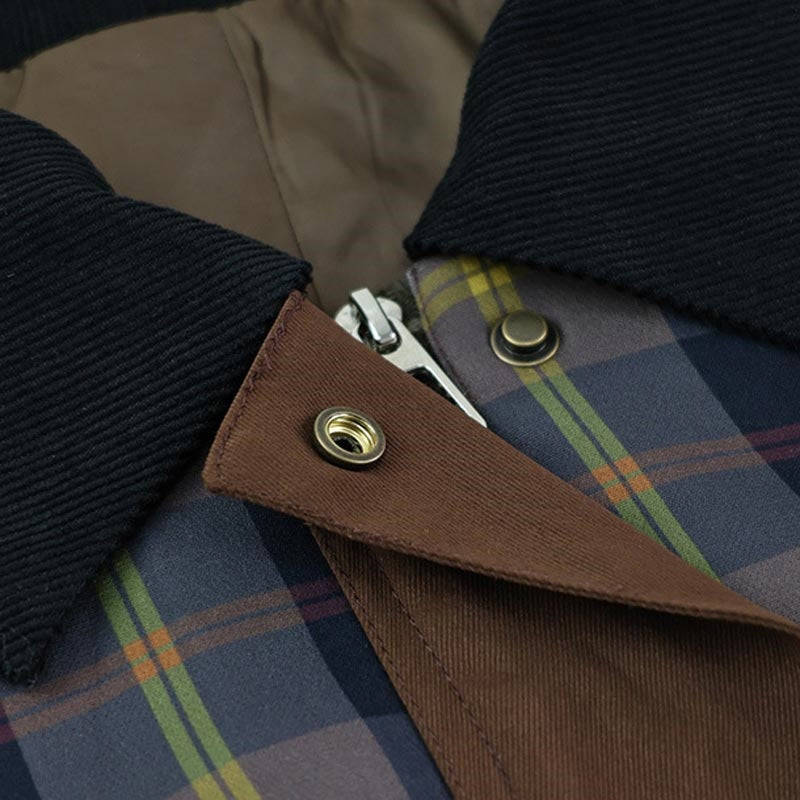 Plaid Faux Fur Collar Zip-up Jacket