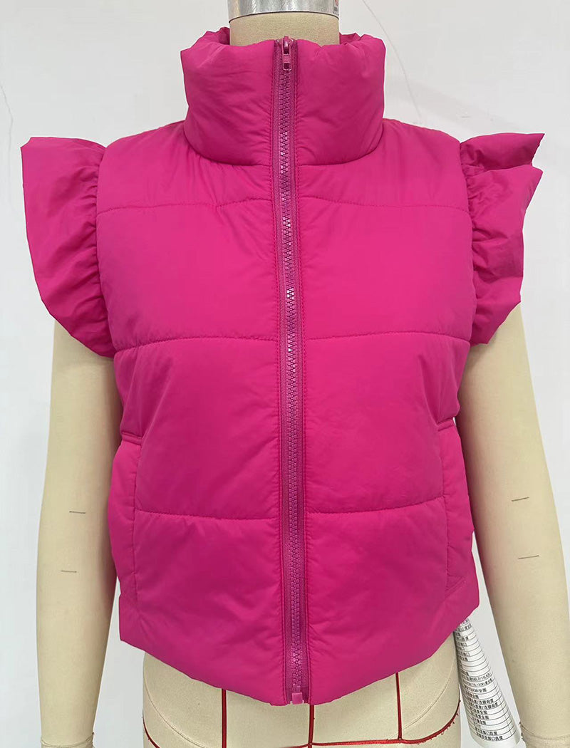 Ruffled Shoulder Puffer Vest