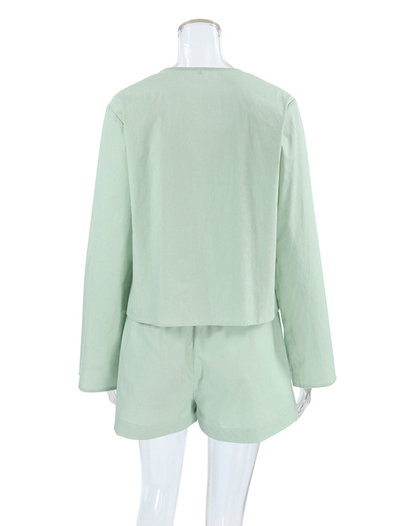 Tie-Front Blouse and Shorts Set