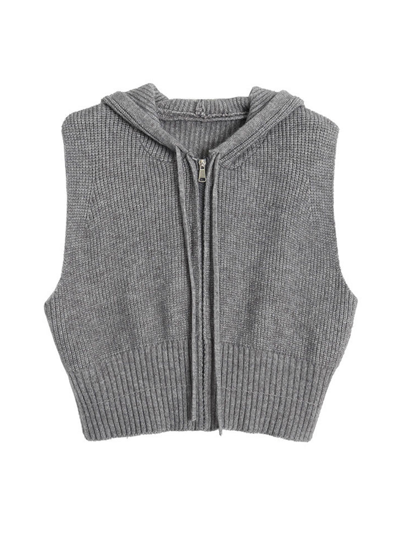 Hooded Zip-Up Knit Vest