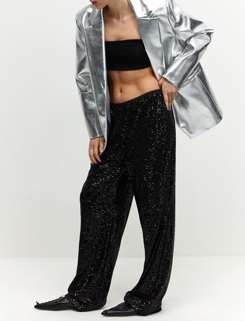Wide-Leg Sequined Pants