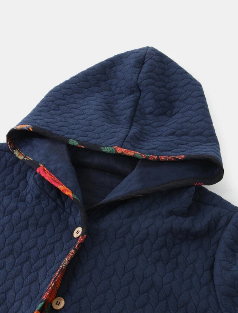 Quilted Hooded Long Jacket with Printed Lining