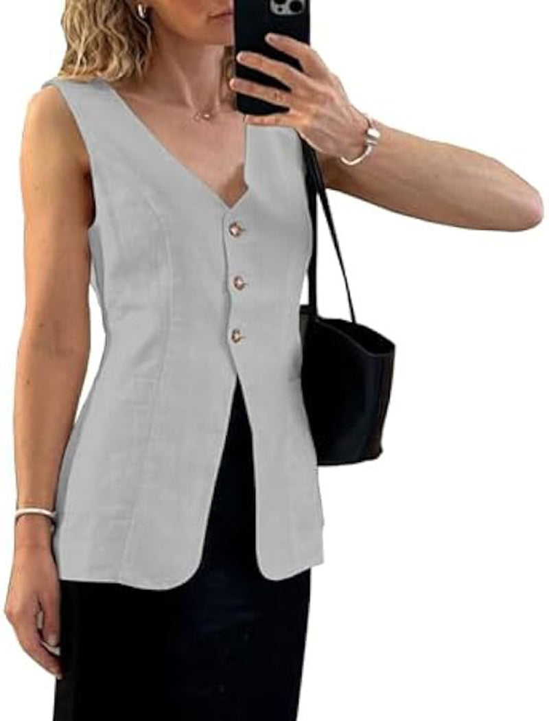 Sleek V-Neck Buttoned Vest