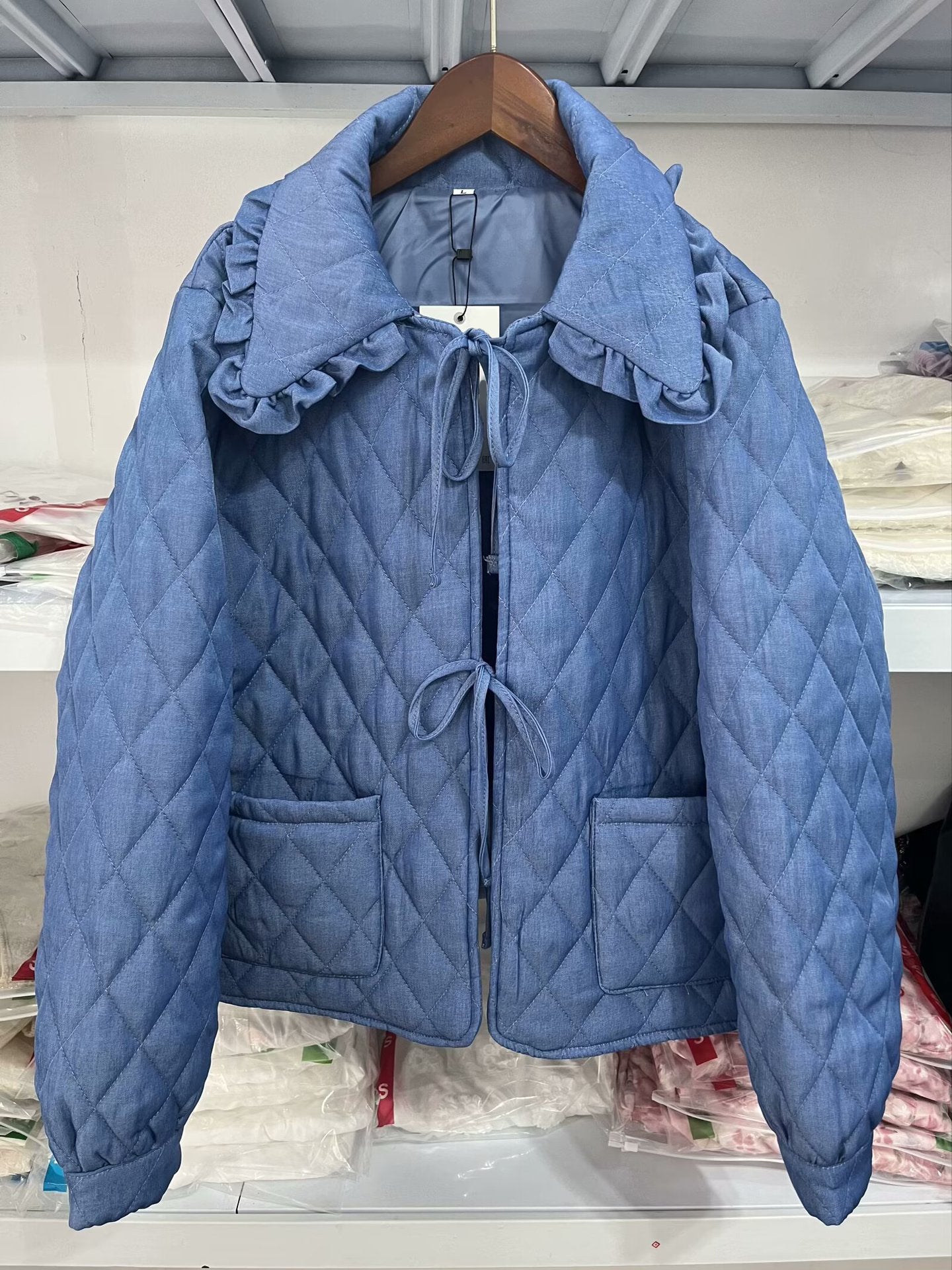 Ruffle Collar Quilted Jacket