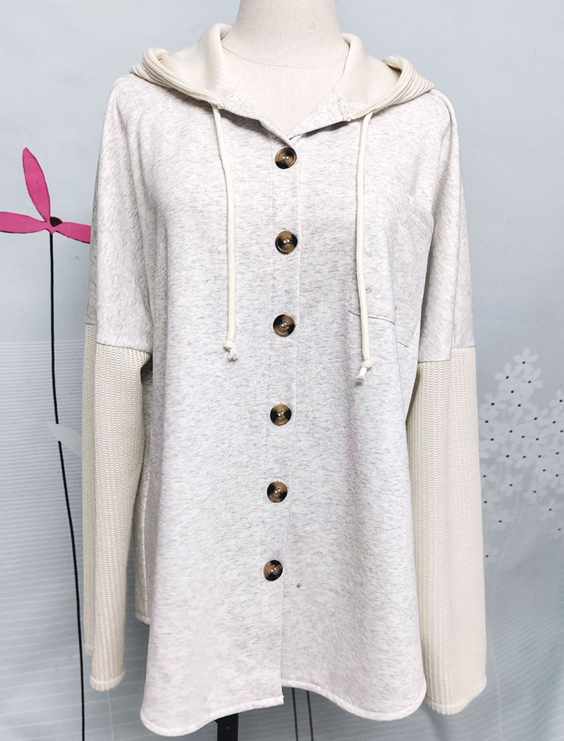 Oversized Buttoned Drawstring Hoodie