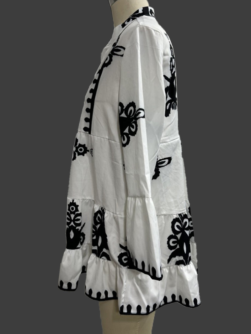 Graphic Flare-Sleeve Blouse