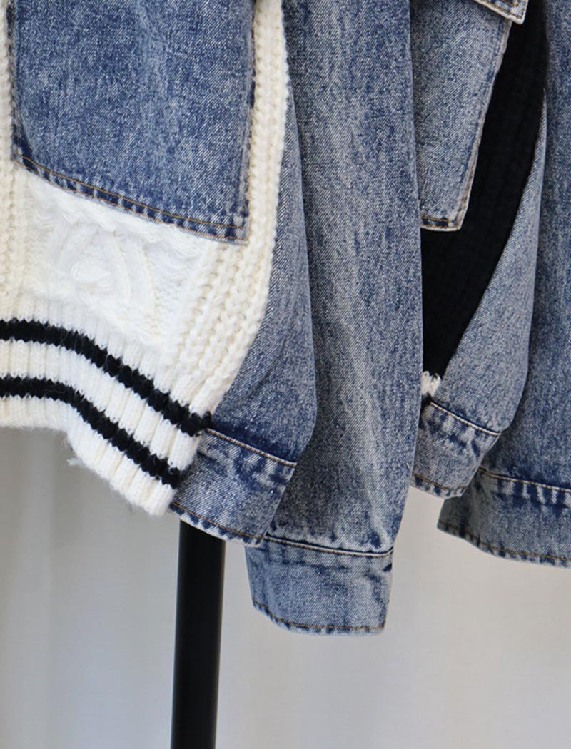 Button-Front Knit Patchwork Cardigan