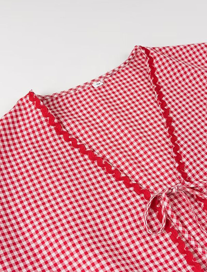 Heart Pocket Checkered Loose Long Sleeve Shirt