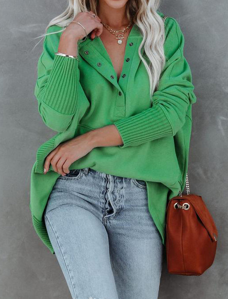 Oversized Hooded Top with Button Details