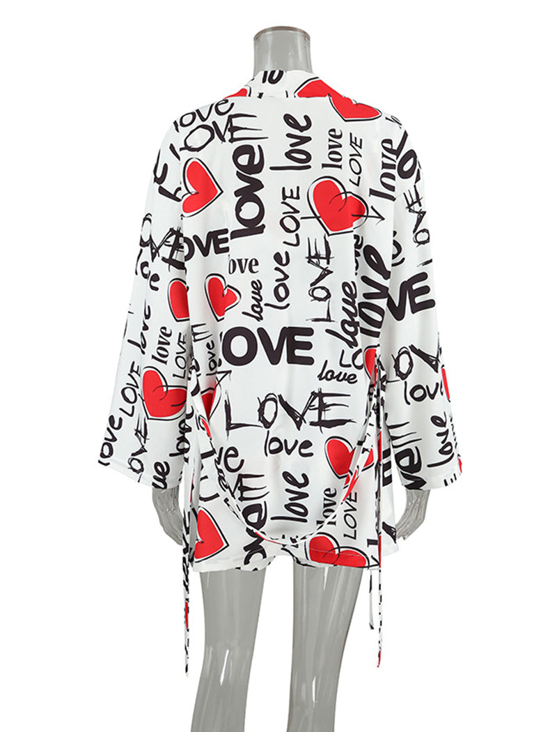 Heart Print Camisole and Shorts and Cover-Up Set