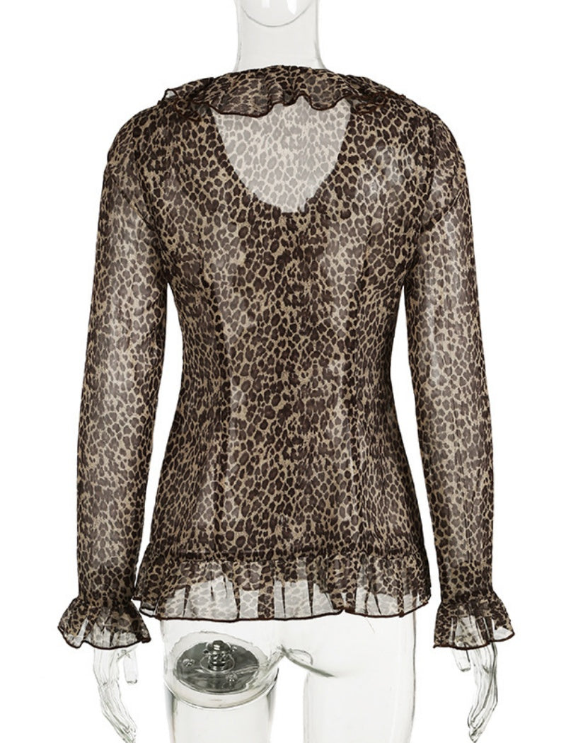 Ruffled Leopard Print Blouse