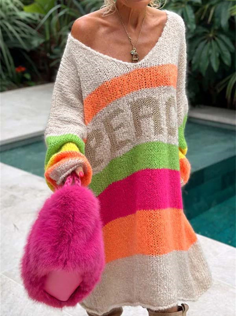 Oversized Colorblock Striped Sweater