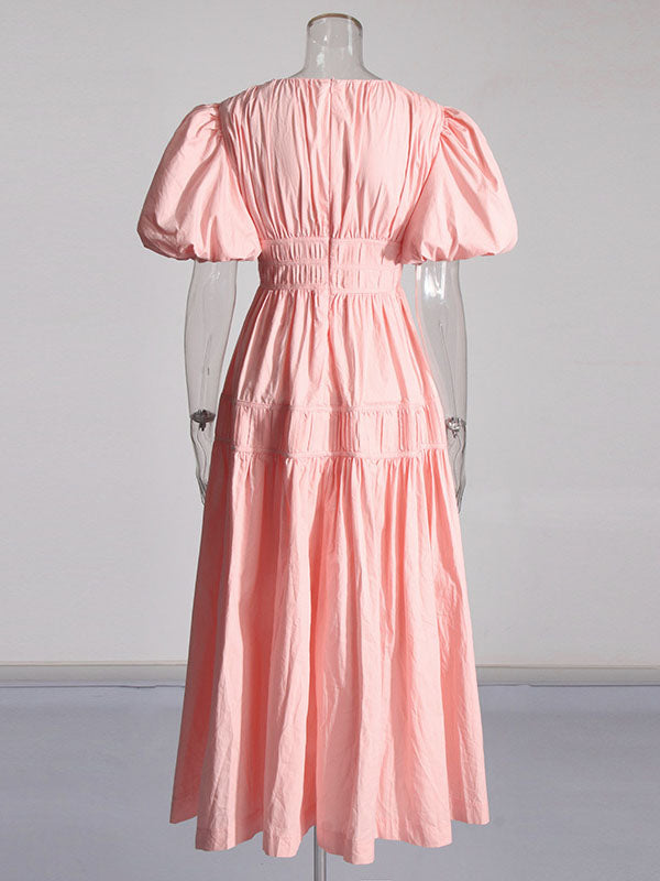 Puff Sleeve Tiered Midi Dress