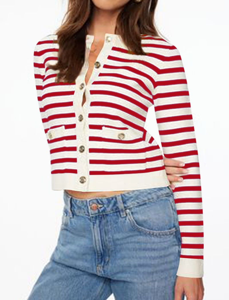 Buttoned Striped Cardigan