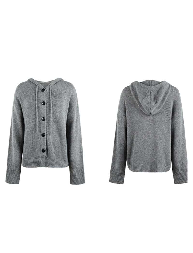 Button-Up Drawstring Hooded Cardigan