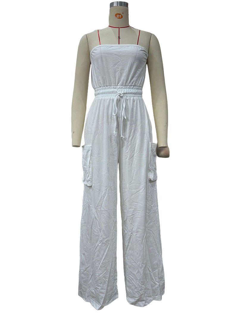 Drawstring Waist Vacation Wide-Leg Jumpsuit