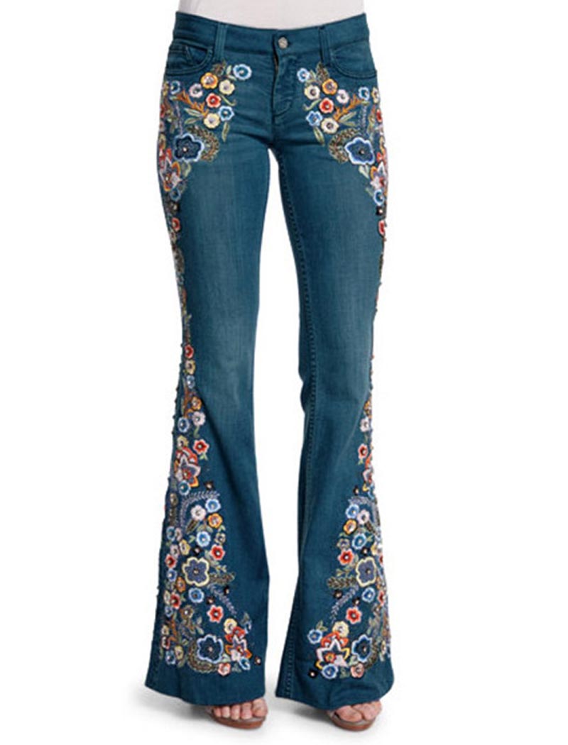 Floral Flared Denim Jeans