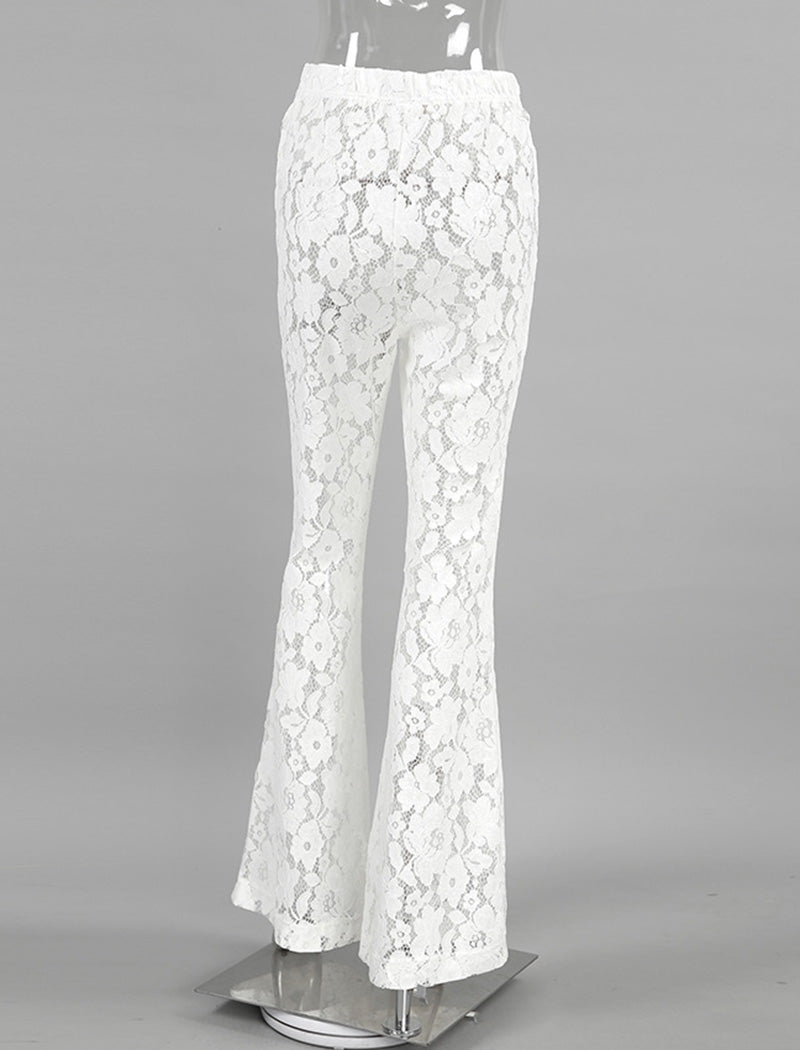 Sheer Floral Lace High-Waisted Pants