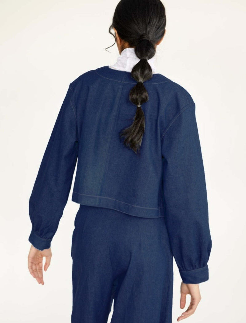 Tie-Front Ruffle Denim Jacket