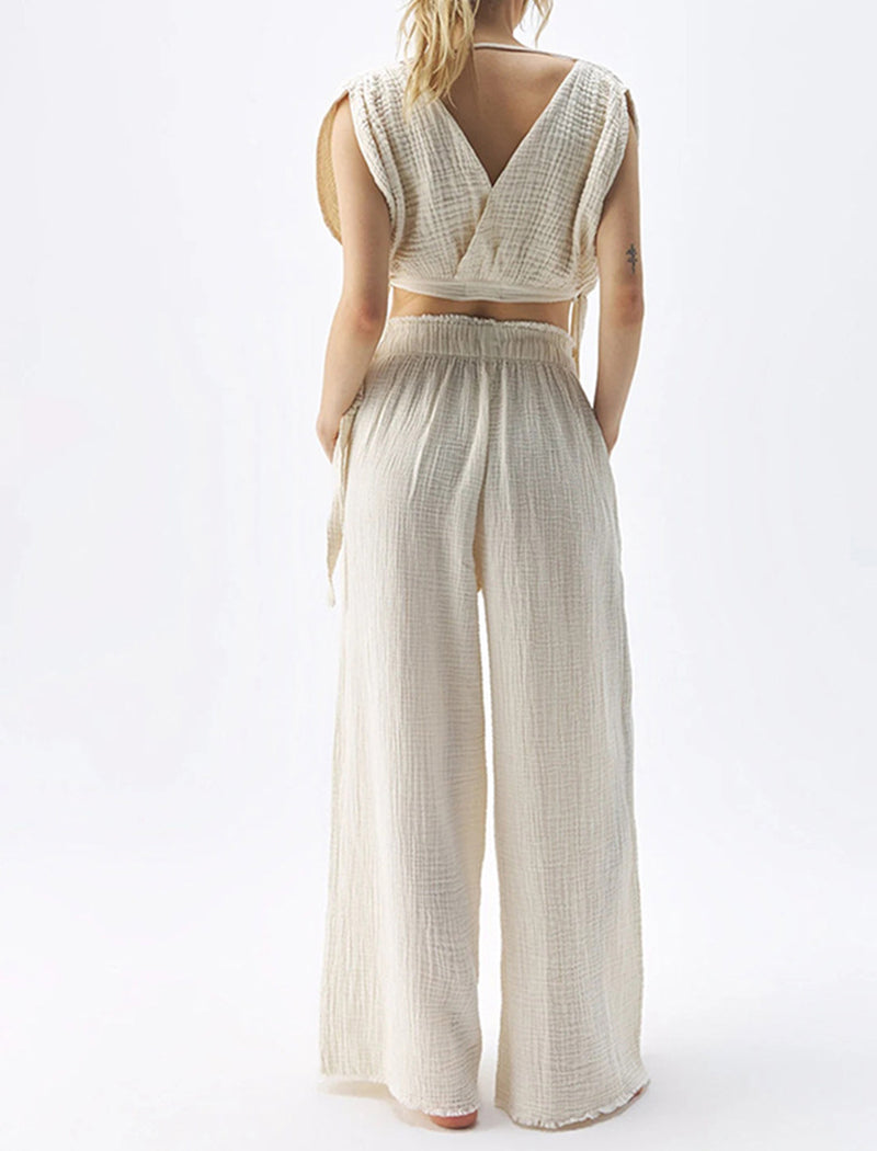 High-Waist Wide-Leg Textured Pants