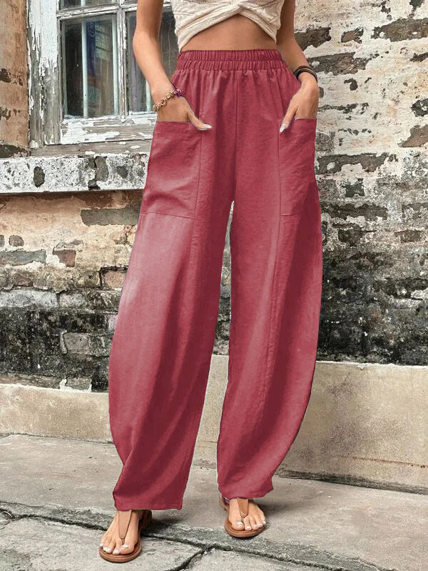 High-Waisted Wide-Leg Pockets Pants