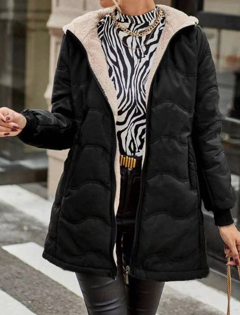 Hooded Quilted Jacket with Shearling Lining