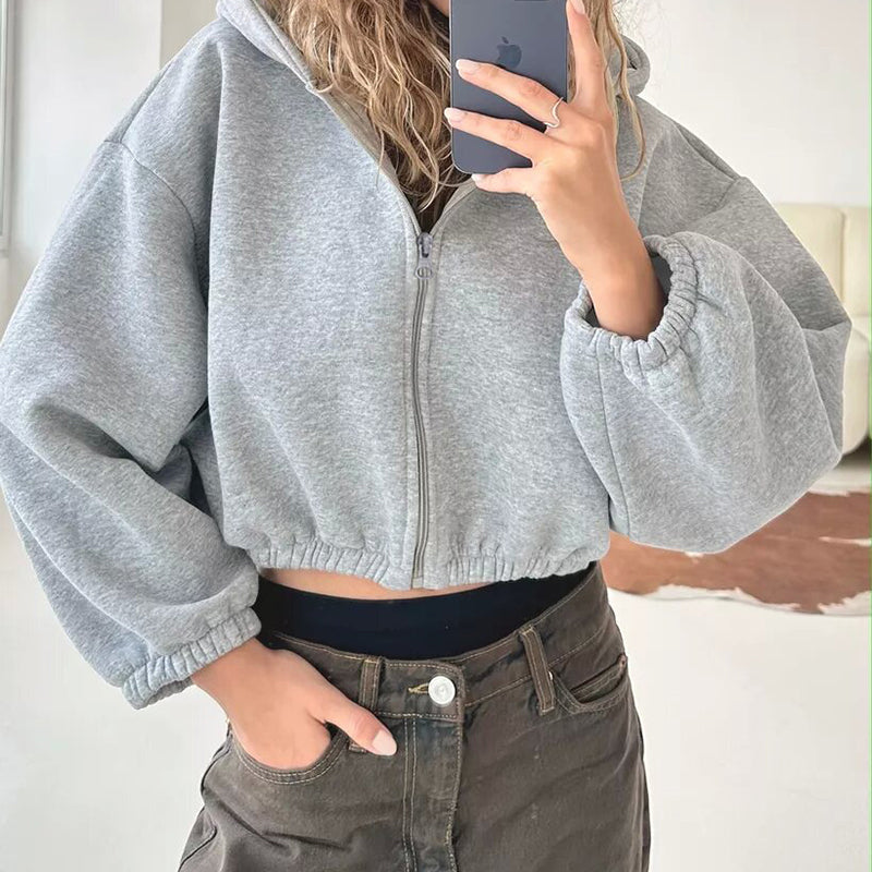Cropped Zip-Up Hoodie