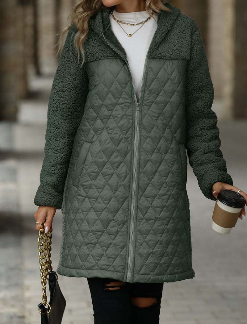 Loose-Fit Hooded Zipper Fleece Coat