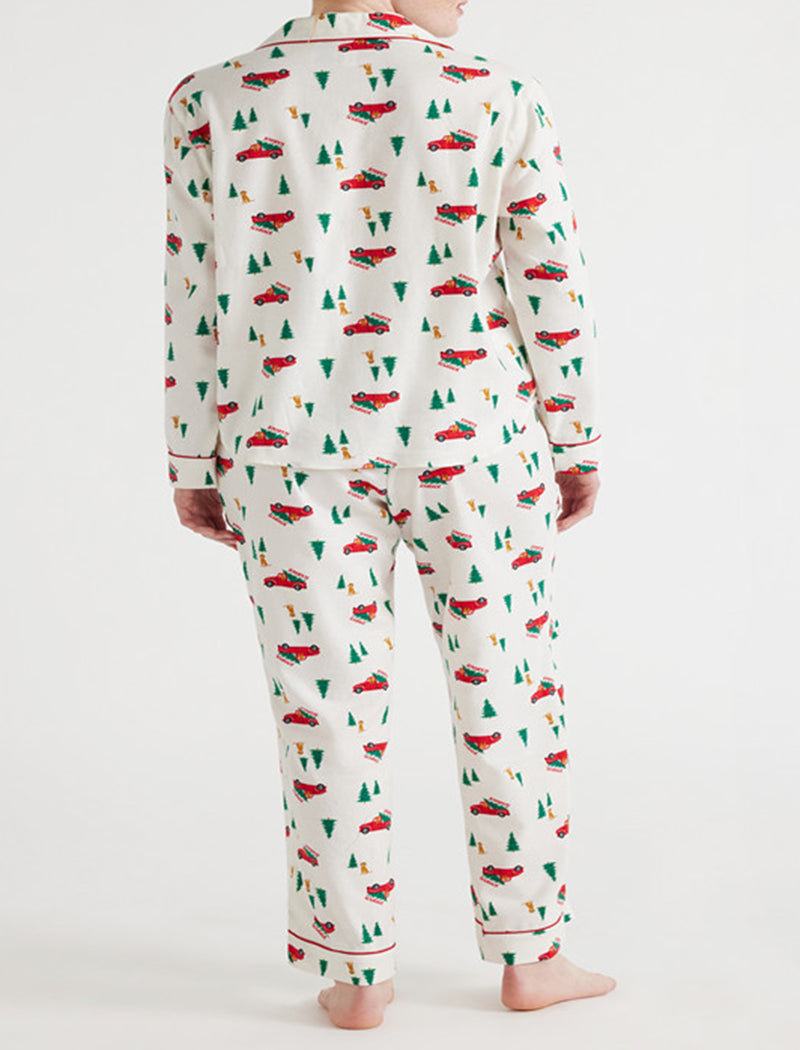 Long Sleeve Collared Christmas Print Lounge Set