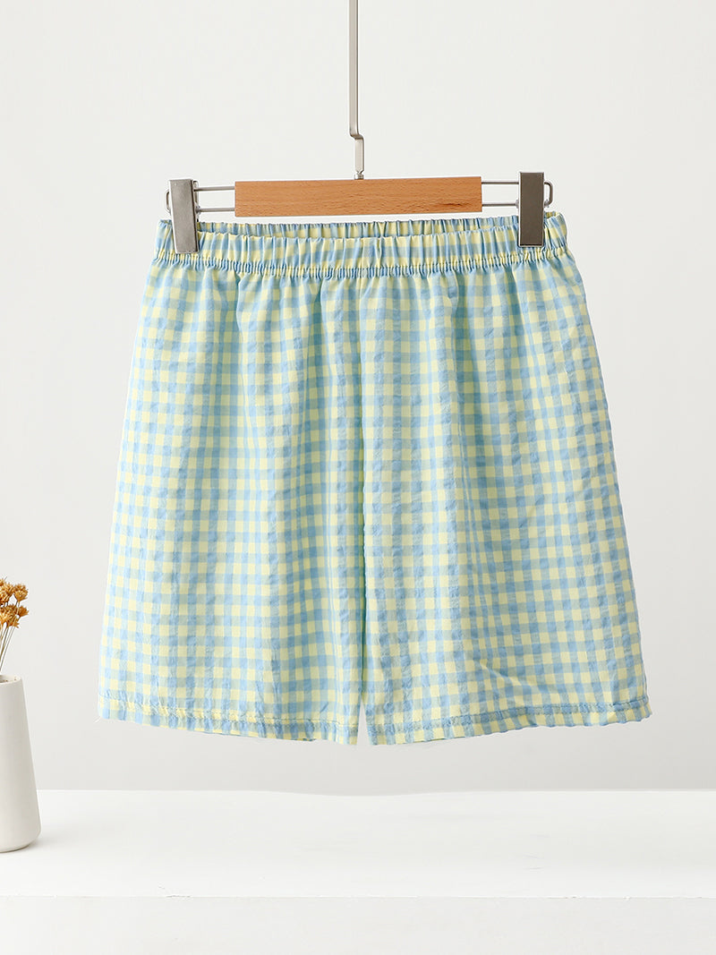 Checkered Elastic Waist Shorts