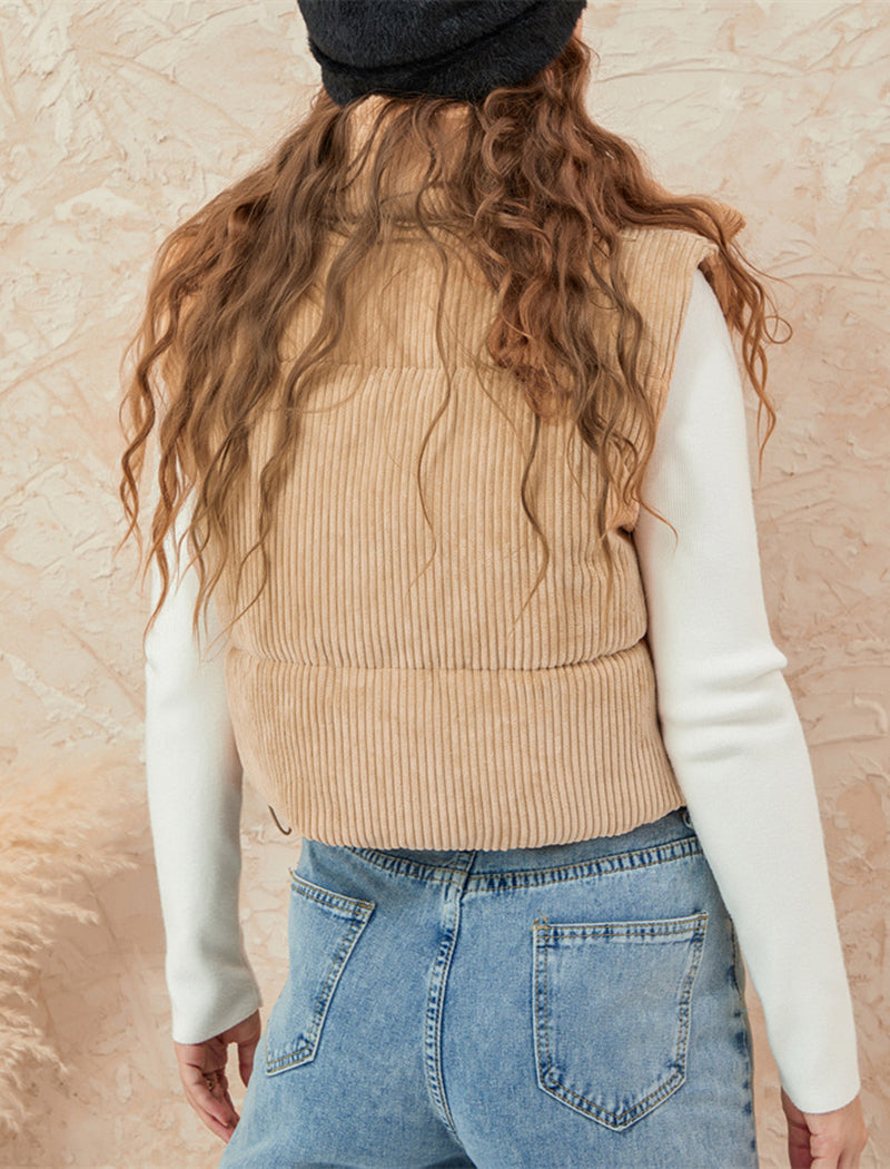 Zip-Up Corduroy Puffer Vest