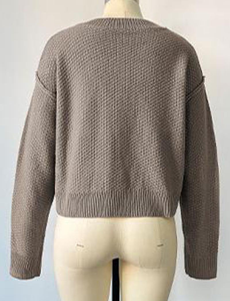 Cropped Button-Up Knit Cardigan