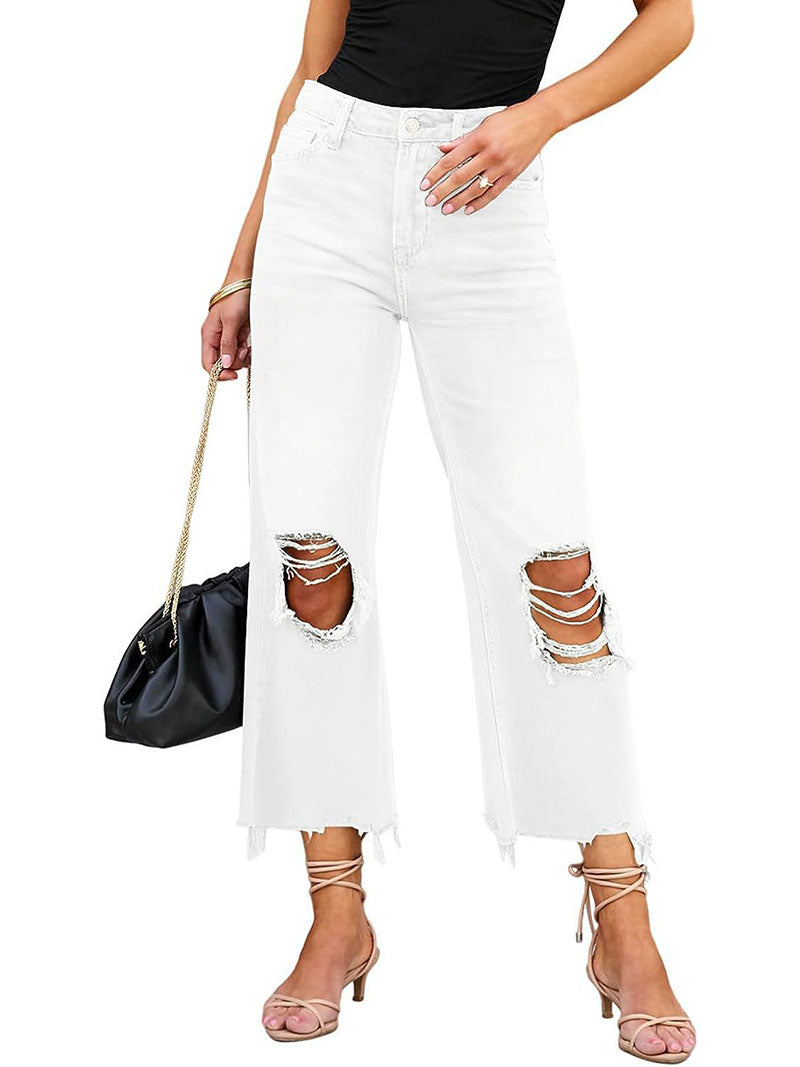 High-Waisted Distressed Jeans