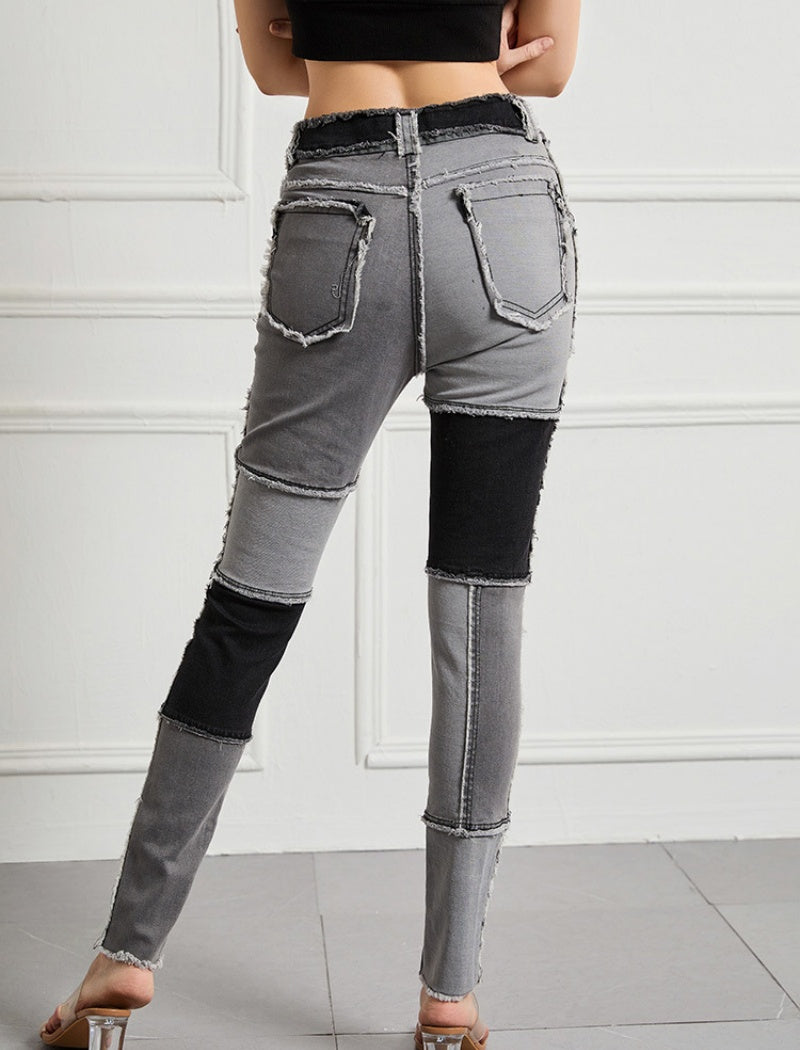 Patchwork High-Waist Skinny Jeans